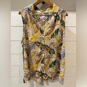 Nadine West Tropical Floral Sleeveless Blouse - Yellow and Green- size 3X